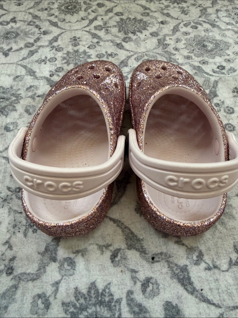 Toddler Pale Pink Glitter Crocs - Size 8 - Picture 3 of 5